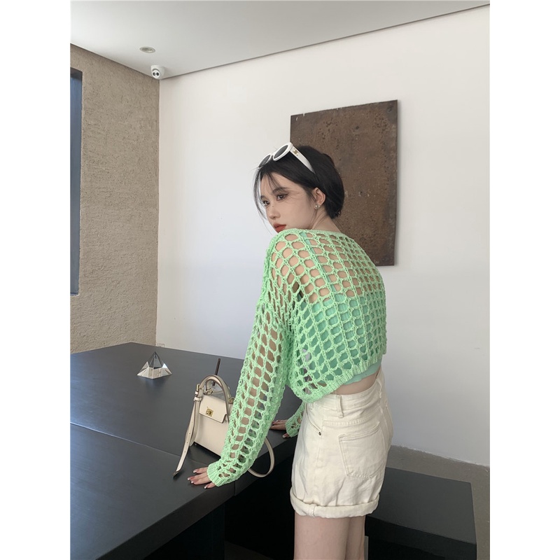 Áo Khoác Cardigan Dệt Kim Chống Nắng Dáng Rộng / Ngắn Đục Lỗ Mới Cho Bé Gái