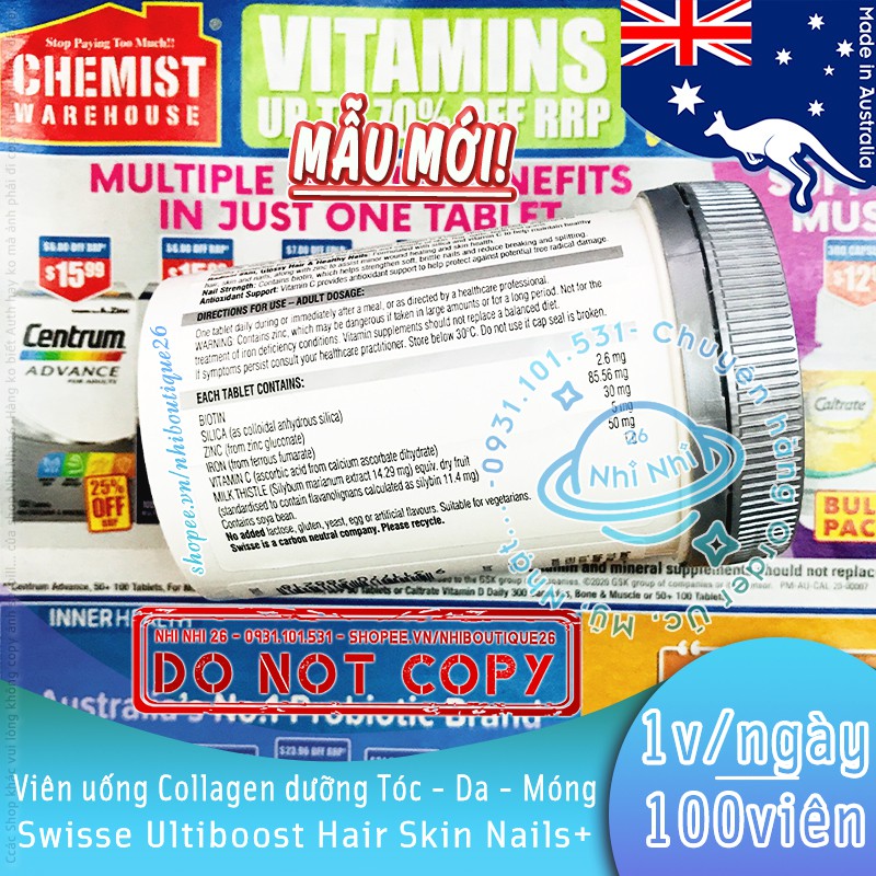💥MỚI VỀ💥 Viên uống bổ sung Collagen đẹp da, tóc, móng SWISSE ULTIBOOST HAIR SKIN NAILS - 100 viên 🌈 Chuẩn Chemist 🌈 | BigBuy360 - bigbuy360.vn