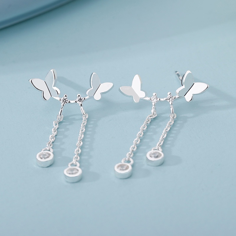 ✨✨Bông tai bạc hình bướm tua rua đính pha lê thời trang dành cho nữ