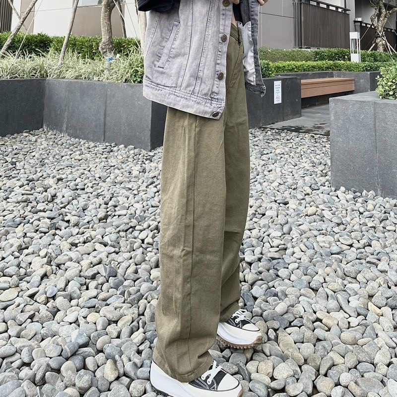 Quần jeans nữ dáng suông màu rêu siêu hack chân