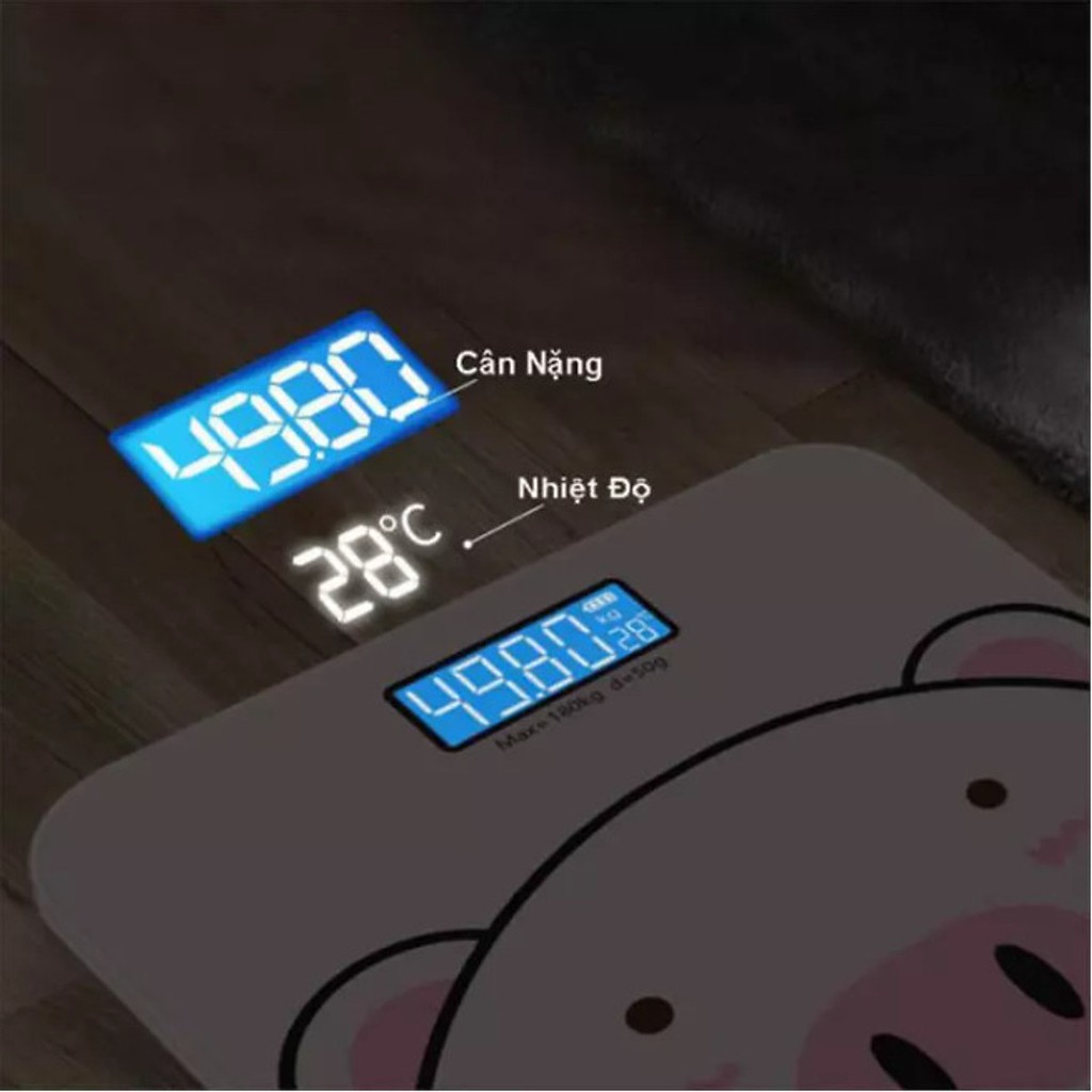Cân điện tử 3 in 1 hình chú lợn màu hồng Cân sức khỏe điện tử heo hồng kute có hiển thị nhiệt kế