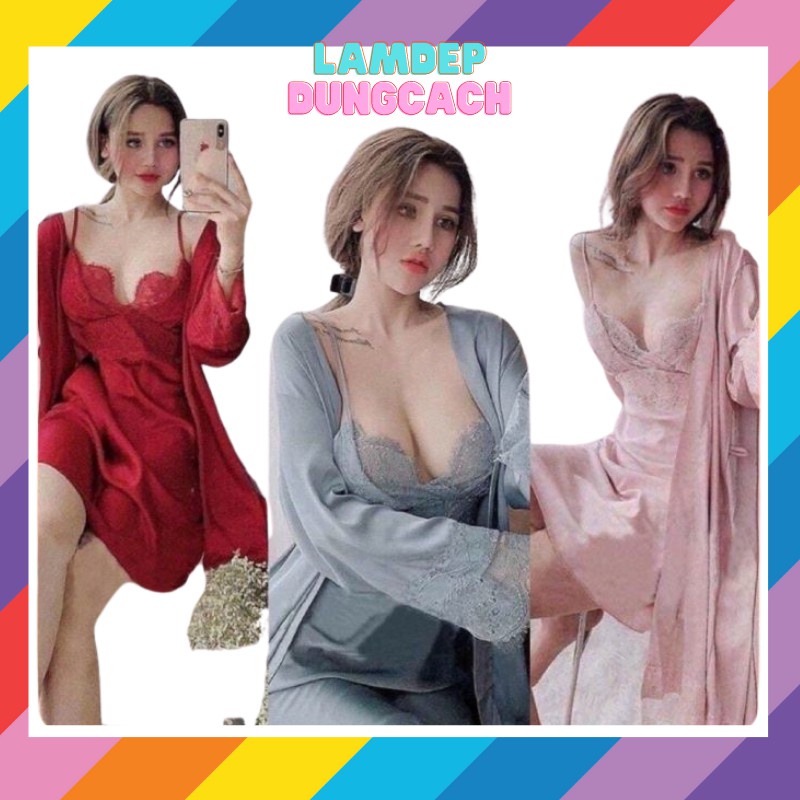 ♗✆Váy ngủ hai dây lụa satin sexy có mút ngực cao cấp Đầm mặc nhà gợi cảm quyến rũ MNT560