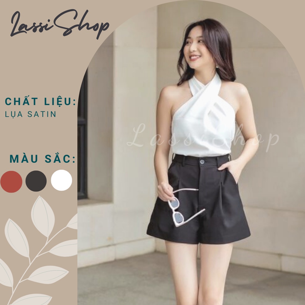 Áo khoét nách chéo cổ Luxy A02 💚 Áo thiết kế cố chéo chất lụa trơn 3 màu đỏ trắng đen