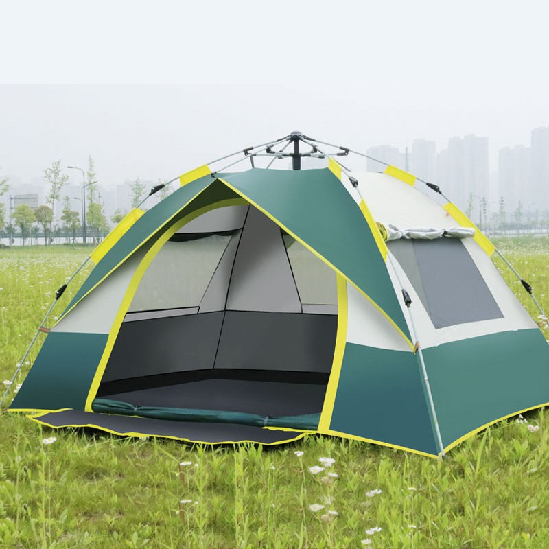 Camping tents can accommodate 3-4 people. One door and three windows, fully automatic tent, anti-UV, rainproof