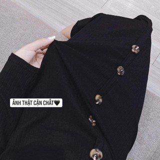 Váy len suông cúc dài tay