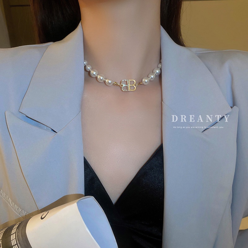 Dây Chuyền Mạ Vàng Đính Ngọc Trai Nhiều Màu Phong Cách Pháp Cổ Điển Thời Trang