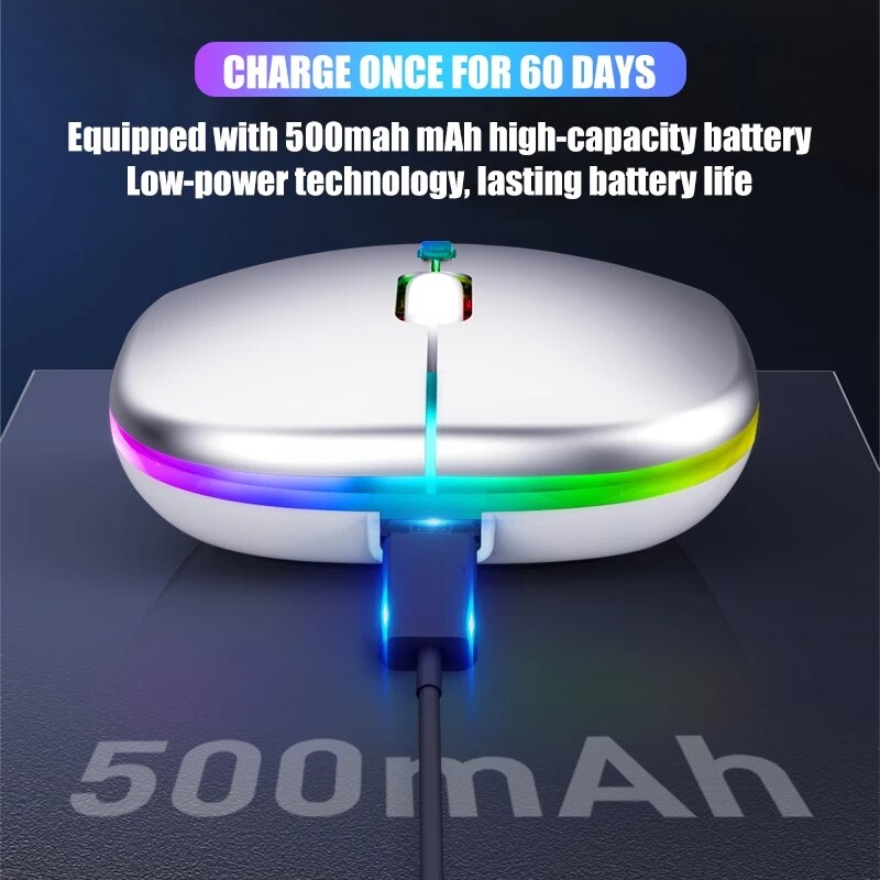 Chuột không dây có thể sạc lại chuột bluetooth RGB, thích hợp cho máy tính xách tay không dây Mause mute LED chuột chơi game PC Macbook tiện dụng