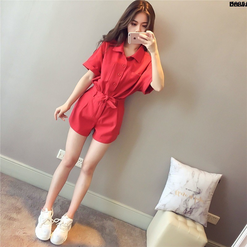 Jumpsuit Denim Ngắn Ống Rộng Lưng Cao Thời Trang 2019 Cho Nữ