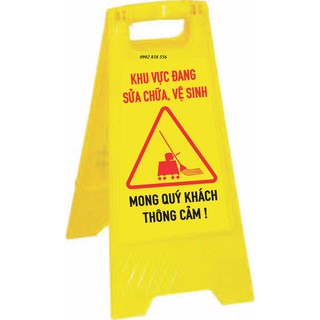 Biển chữ A dạng gập - nội dung ""khu vực đang sửa chữa, vệ sinh"