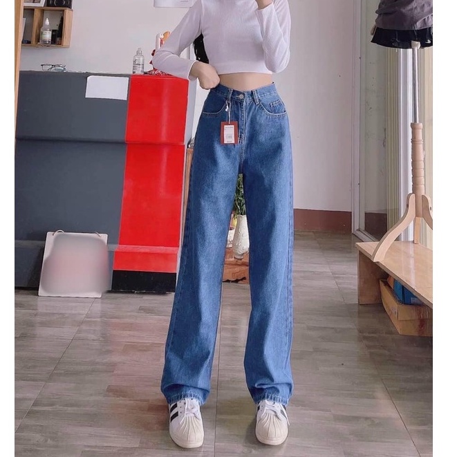 QUẦN JEANS ỐNG XUÔNG GẤP LAI DÁNG DÀI CHẤM GÓT