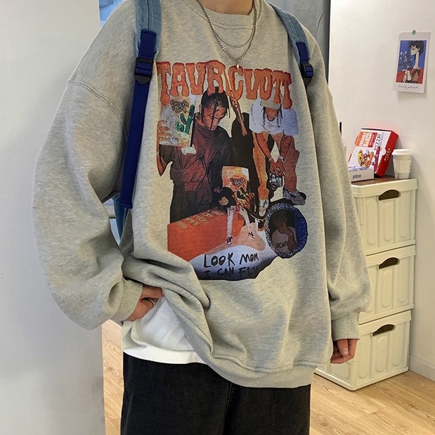 [ Mã 12FASHIONSALE1 giảm 10K đơn 50K ] Áo thun tay dài cổ tròn dáng rộng phong cách hip hop cho nam | BigBuy360 - bigbuy360.vn