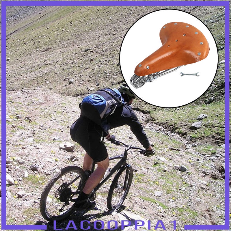 [Lacooppia1] U / N Yên Xe Đạp Bằng Da Thật Thoải Mái Phong Cách Cổ Điển + Túi Da PU Gắn Phía Trước Xe Đạp