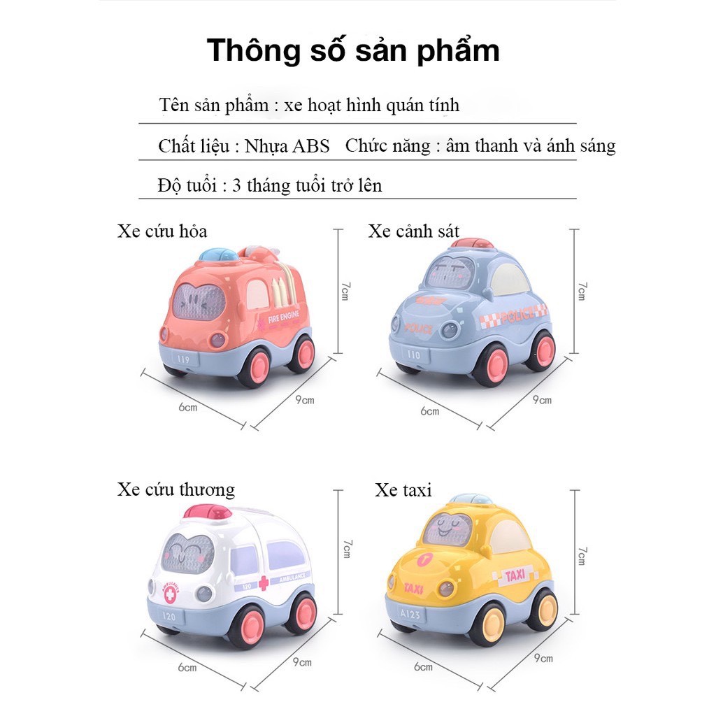 Bộ Đồ Chơi Ô Tô Trẻ Em Chạy Đà Quán Tính Có Đèn và Nhạc Mô Tả Xe Cứu Hỏa,Cứu Thương,Cảnh Sát,Taxi Dễ Thương Cho Bé