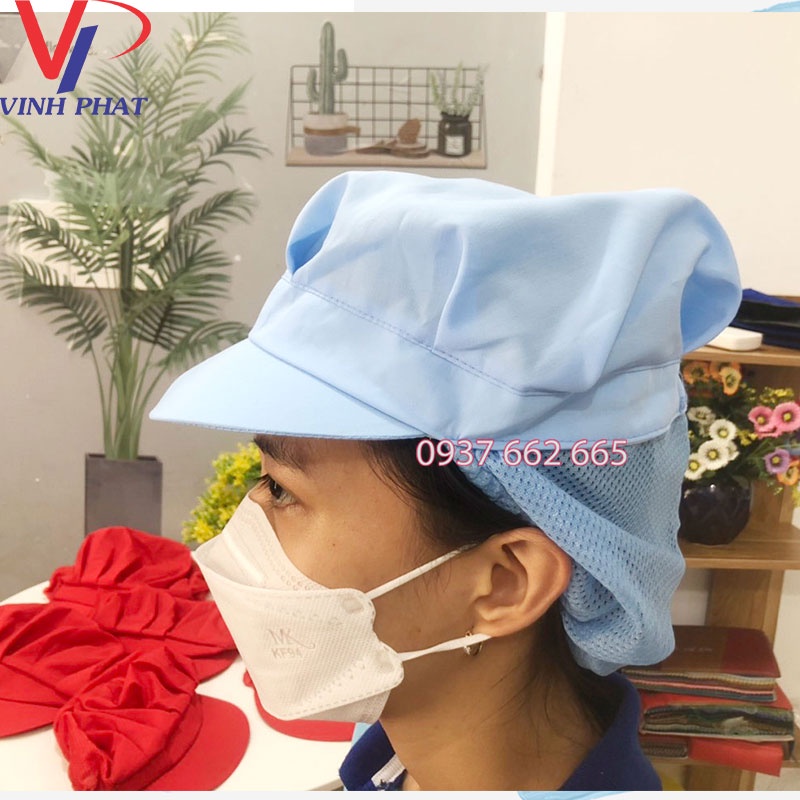 Nón Lưới Dài Trùm Tóc Sản Xuất Công Nhân Thực phẩm, Mũ Bảo Hộ Màu Xanh