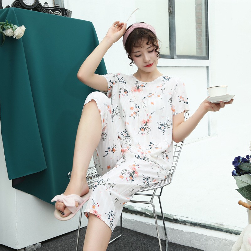 Bộ Đồ Ngủ Cotton Tay Ngắn In Họa Tiết Thoải Mái Thời Trang Cho Nữ
