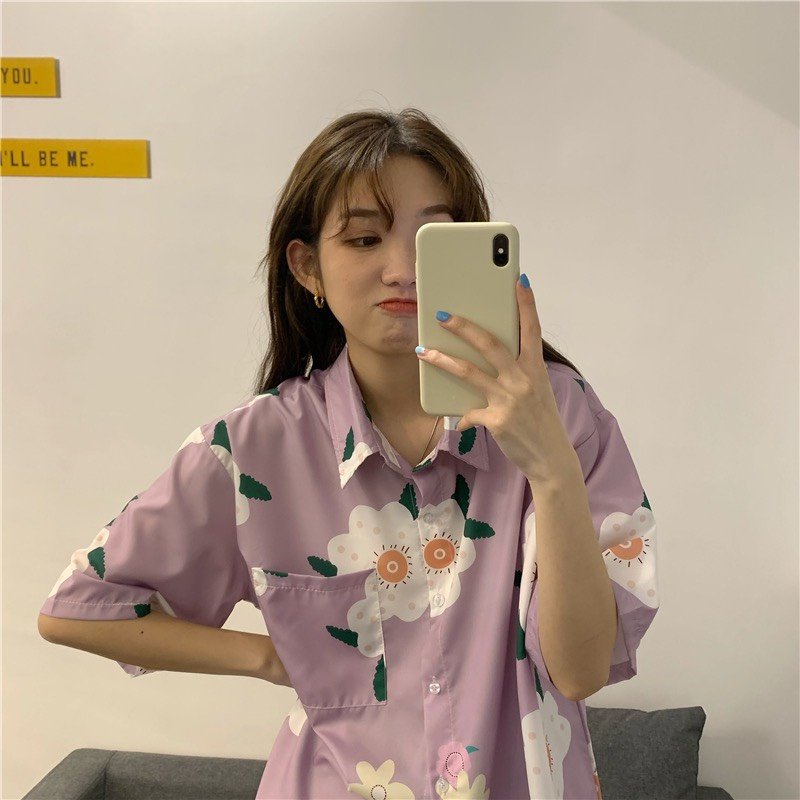 Áo sơ mi hoa đi biển, áo sơ mi hoạ tiết mặc nhóm form rộng chất lụa thoáng mát SIB099