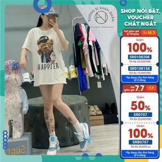 Áo phông unisex nam nữ, Áo thun form rộng dấu quần in hình Gấu Happy