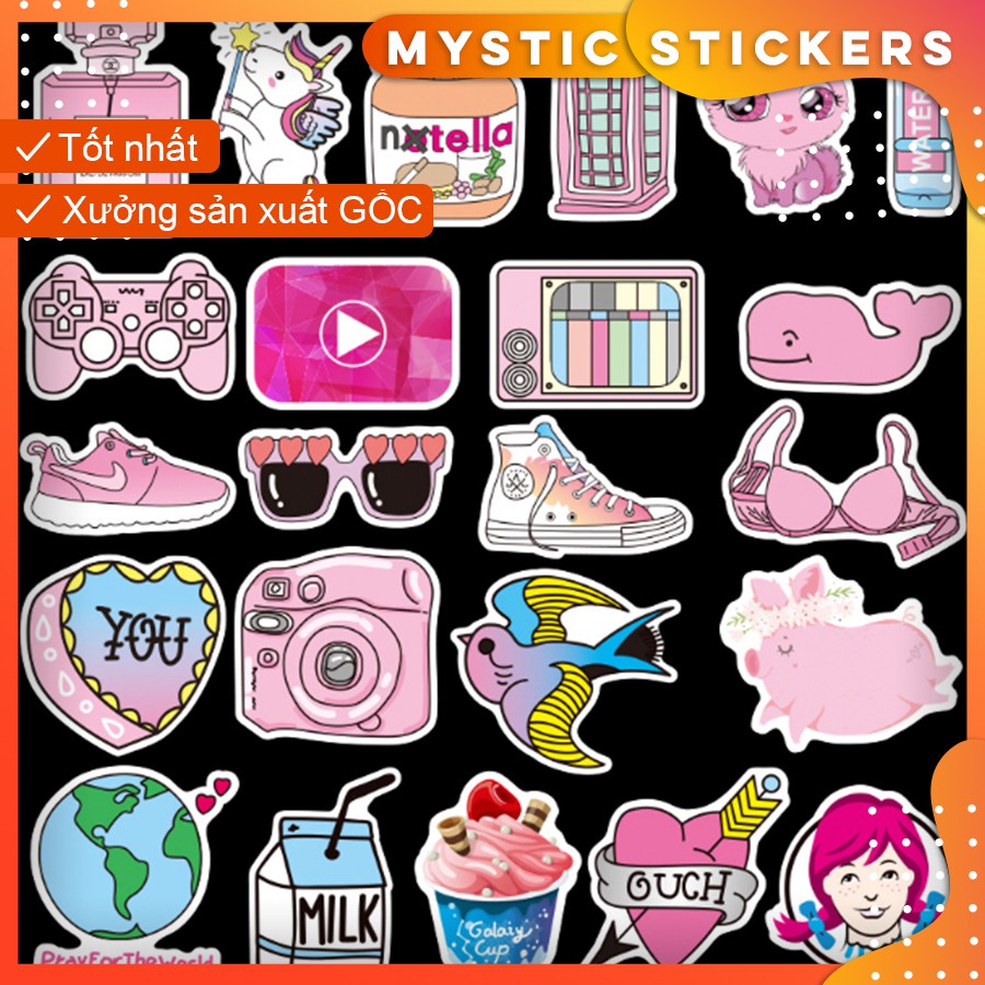 [HỒNG PASTEL] 52 Sticker chống nước/dán xe laptop mũ bảo hiểm vali...