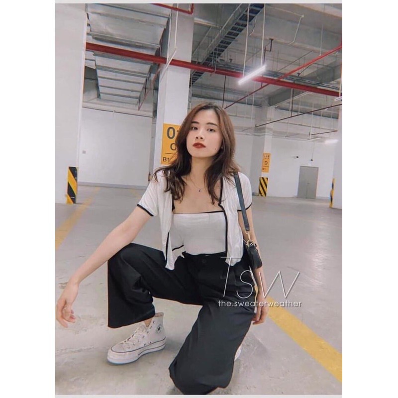 💃 Bộ Áo Croptop Nữ Phối Viền.HANN's Closet. Set Áo Quây Kèm Crt Cộc Tay 2 Màu Sexy Cá Tính Hàng Đẹp