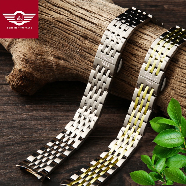 [ĐẦU ĐẶC] Dây đồng hồ kim loại Tissot 1853 mắt đúc đặc size 19mm 20mm (Trắng, Demi Vàng)