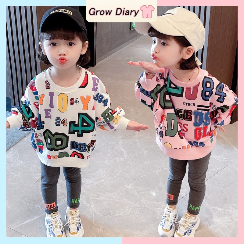 Áo Sweater Cổ Tròn Hoạ Tiết Chữ Cho Bé Gái 1-8 Tuổi