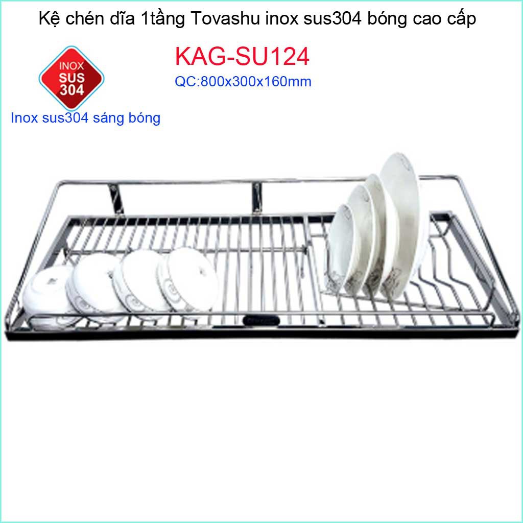 Kệ chén bát Tovashu KAG-SU124-80cm, kệ chén dĩa 1 tầng inox hộp SUS304 Nhật Bản cao cấp siêu bền