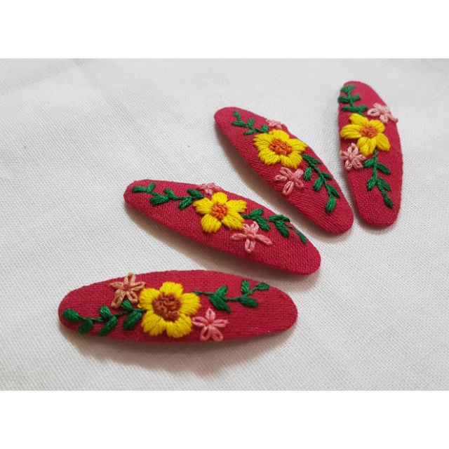 [THÊU TAY] KẸP TÓC THÊU HOA