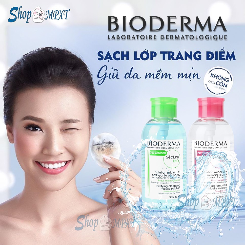 💦AUTH💦 Nước tẩy trang Bioderma Pháp H2O Xanh - Hồng 500ML [Mẫu Mới]