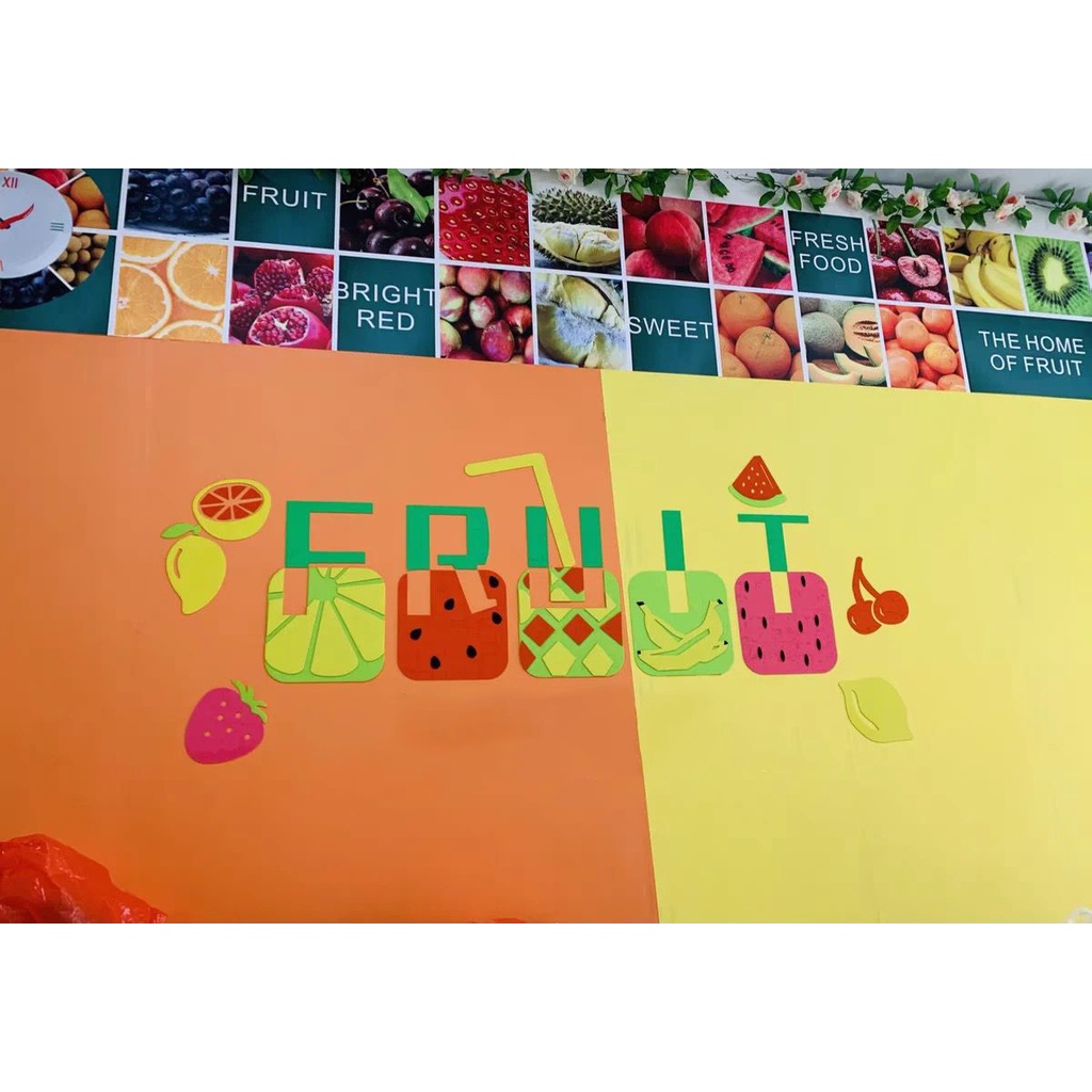 Tranh mica dán tường - Trang trí cửa hàng bán các loại trái cây, hoa quả trang trí quán nước, địa điểm kinh doanh