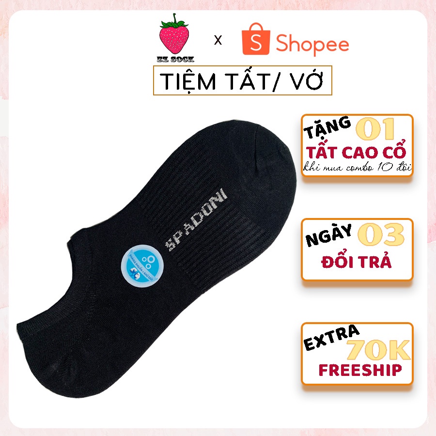 Tất Nam Cổ Ngắn Cao Cấp SPADONI Màu Đen, Kháng Khuẩn Khử Mùi, Vớ Nam Cổ Ngắn Chất Dày Đẹp