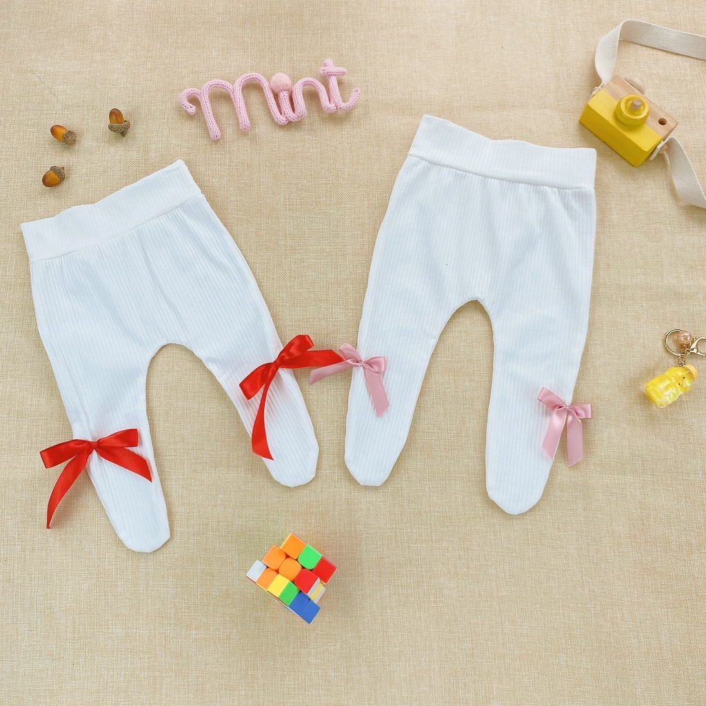 Quần tất trắng đính nơ hoặc trơn cho bé gái 0 - 12 tháng tuổi MINTSCLOSET Mint's Closet - QR8610 - QR8614 - Q167