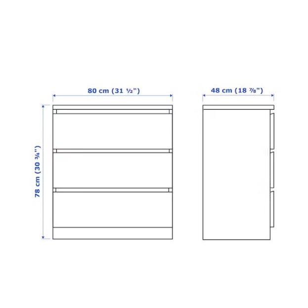 Tủ IKEA 3 ngăn kéo MDF chống ẩm, Tủ tài liệu MALM, tủ đựng đồ hiện đại KHÔNG CẦN LĂP ĐẶT.