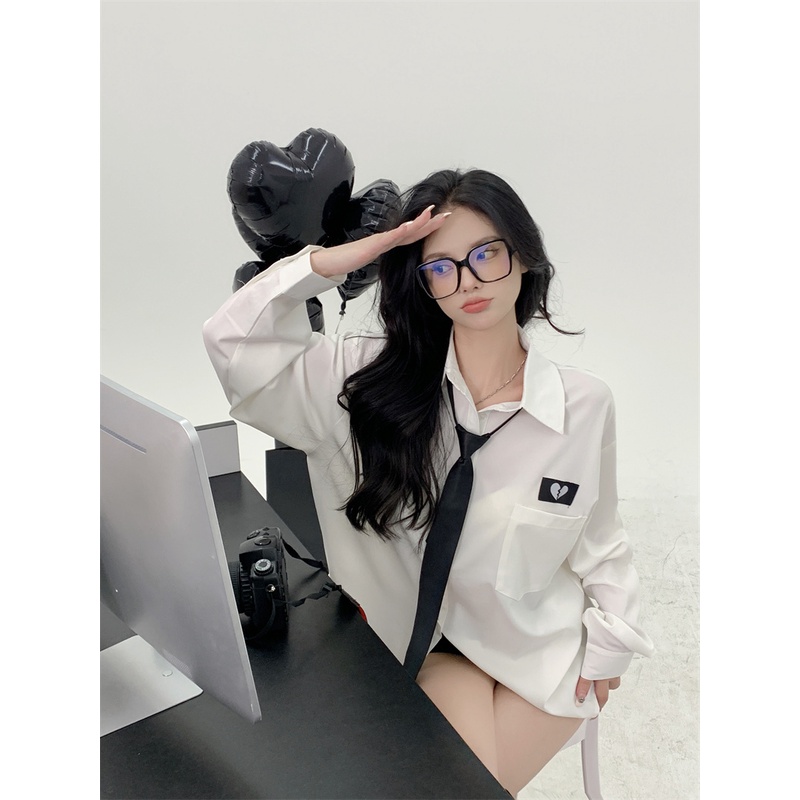 Cocory vn Áo Sơ Mi Tay Dài Dáng Rộng In Họa Tiết Trái Tim Xinh Xắn Thời Trang Mùa Thu Cho Nữ