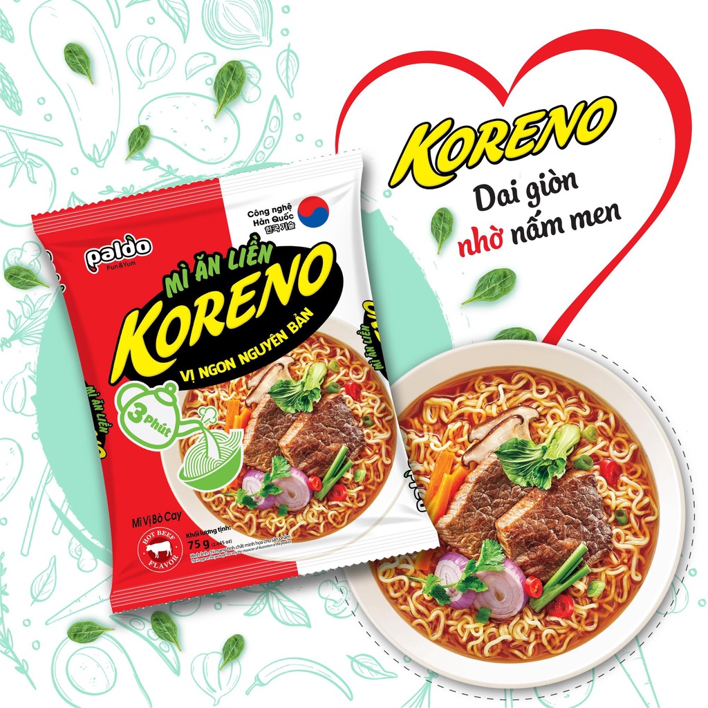 Mì Koreno Vị Bò Cay Paldo 75G Chính Hãng