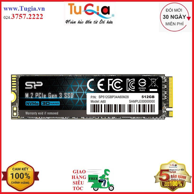 Ổ cứng gắn trong Silicon Power SP A60 M.2 2280 Gen 3x4 NVMe/Pcle 512GB SSD - Hàng chính hãng