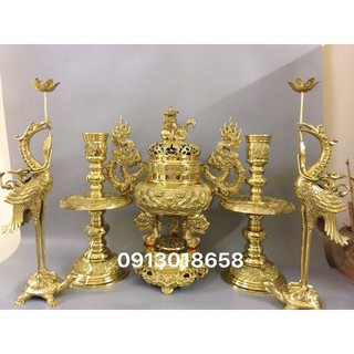 Bộ đỉnh thờ lư thờ bằng đồng cao 60cm. Bộ đồ thờ đồng thau cao 60cm.