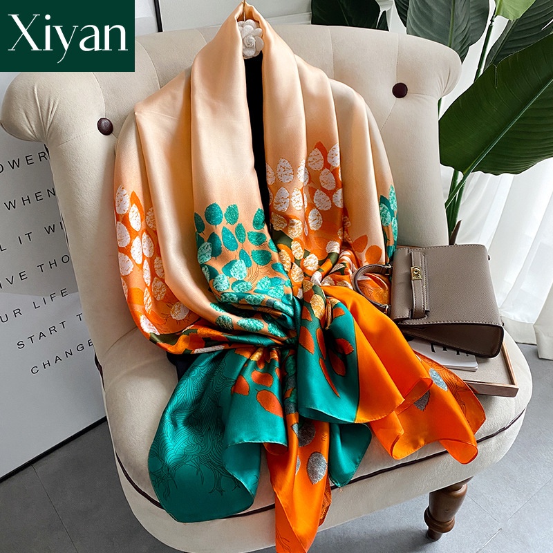 Khăn choàng lụa dài in họa tiết kiểu Hàn Quốc thời trang đi biển mùa hè 90 * 180cm