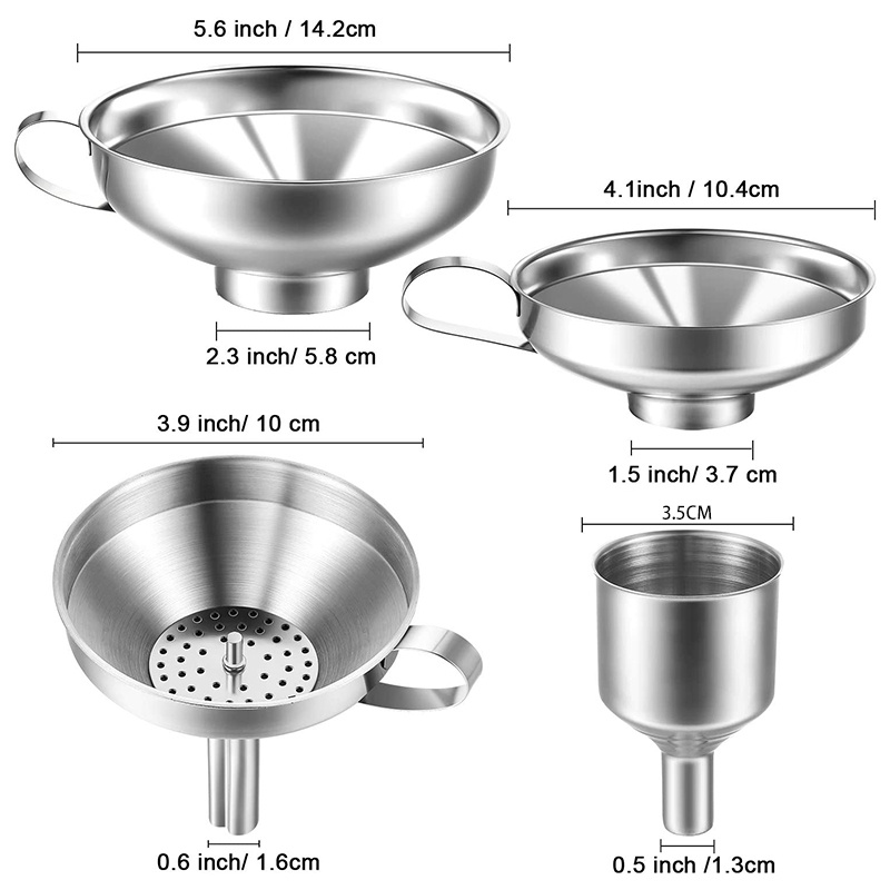 Set 4 Phễu Bằng Thép Không Gỉ Phù Hợp Cho Lọ Thủy Tinh / Gia Vị