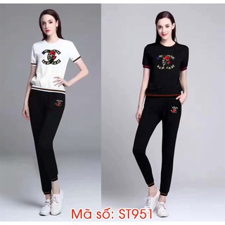 Set nguyên bộ đồ thun logo hoa cao cấp