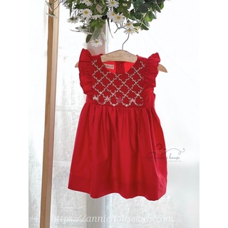 VÁY ĐẦM BÉ GÁI ANNIE ĐẦM ĐỎ SMOCK HOA ĐAN CHÉO