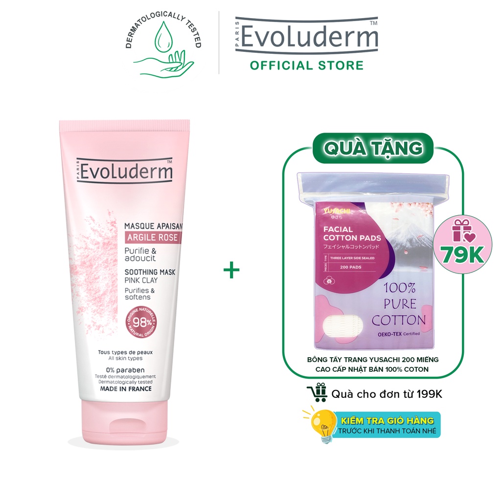 Mặt nạ làm dịu da Evoluderm tinh chất đất sét hồng 100ml - 98% thành phần tự nhiên