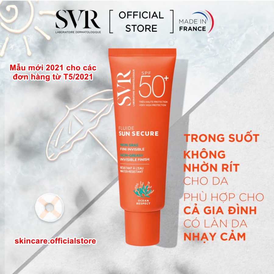 SVR Kem chống nắng SPF50 dạng lỏng, không nhờn dính SVR Sun Secure Fluide SPF50+ 50ml (Nhập khẩu chính hãng)