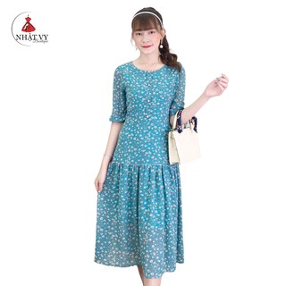 Đầm Nữ NHẬT VY Dáng Dài Tay Lửng Cột Dây Chất Voan Đi Chơi Màu Xanh - D1975