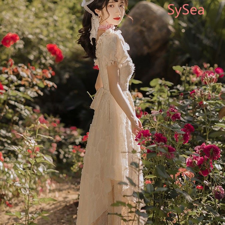 Váy ren thêu họa tiết xinh xắn phong cách retro dành cho nữ