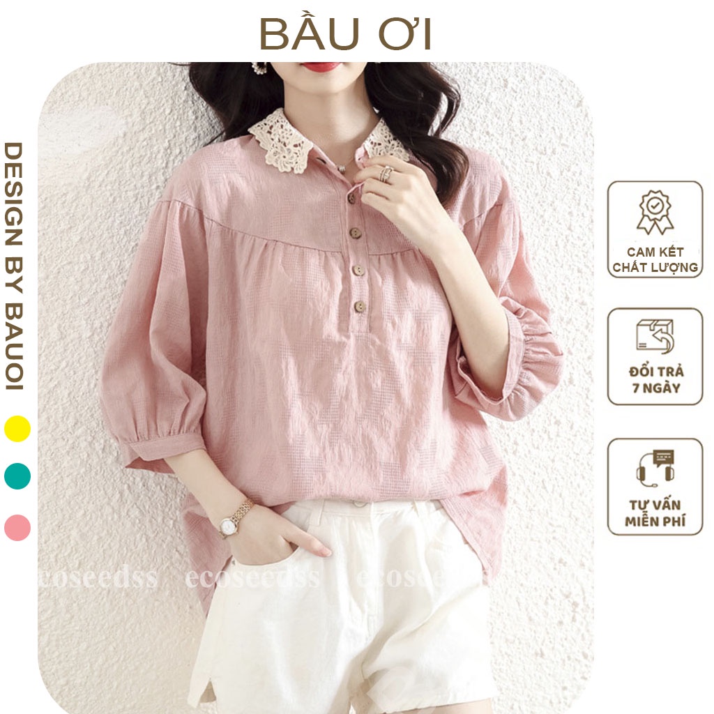 [ MẪU MỚI A04] ÁO BẦU CÔNG SỞ MÙA HÈ CỔ PHA REN CHẤT ĐẸP - ÁO SƠ MI BẦU HÀNG THIẾT KẾ DÁNG SUÔNG FREE SIZE ĐẾN 70KG