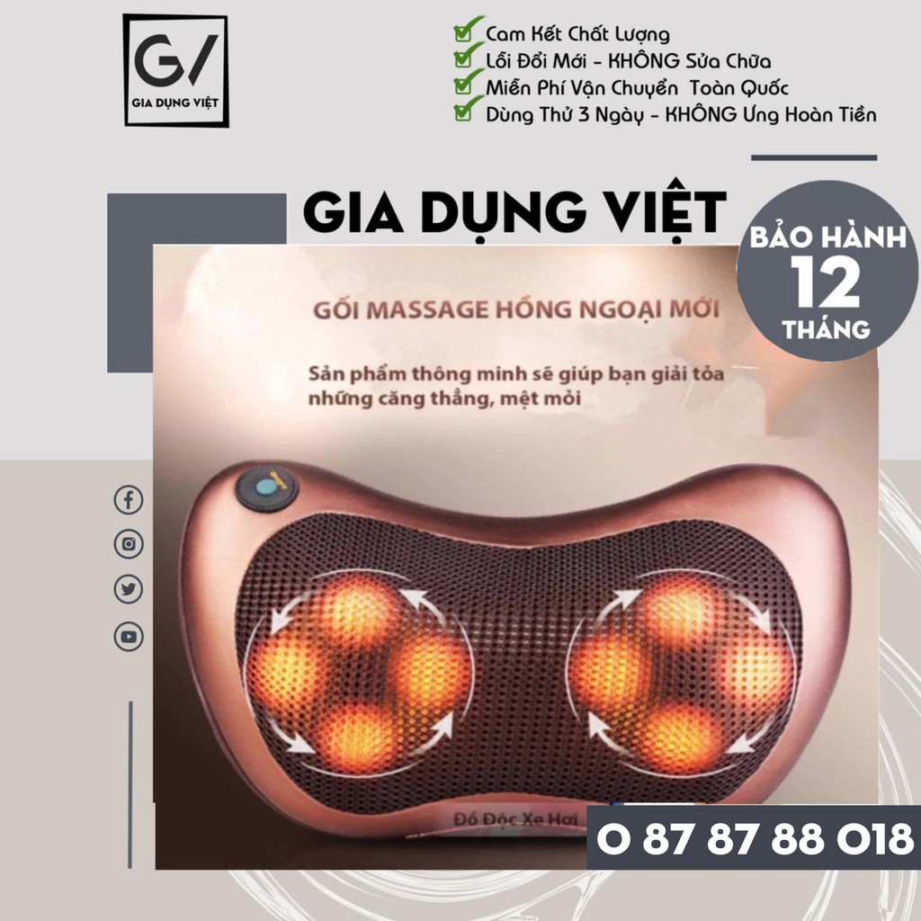 [Hàng Nội Địa] Gối Massage Hồng Ngoại 8 Bi Cao Cấp, Gối Matxa Hồng Ngoại 8 Bi Cao Cấp- Bảo hành 12 tháng