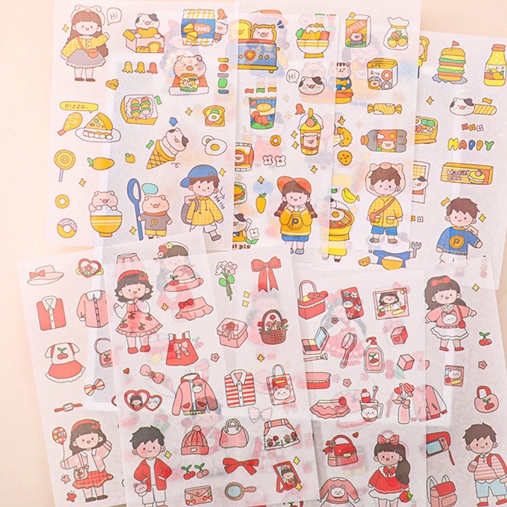 Set 4 Tấm Sticker Dán Trang Trí Sổ Tay Diy Hình Cô Gái Hoạt Hình Dễ Thương