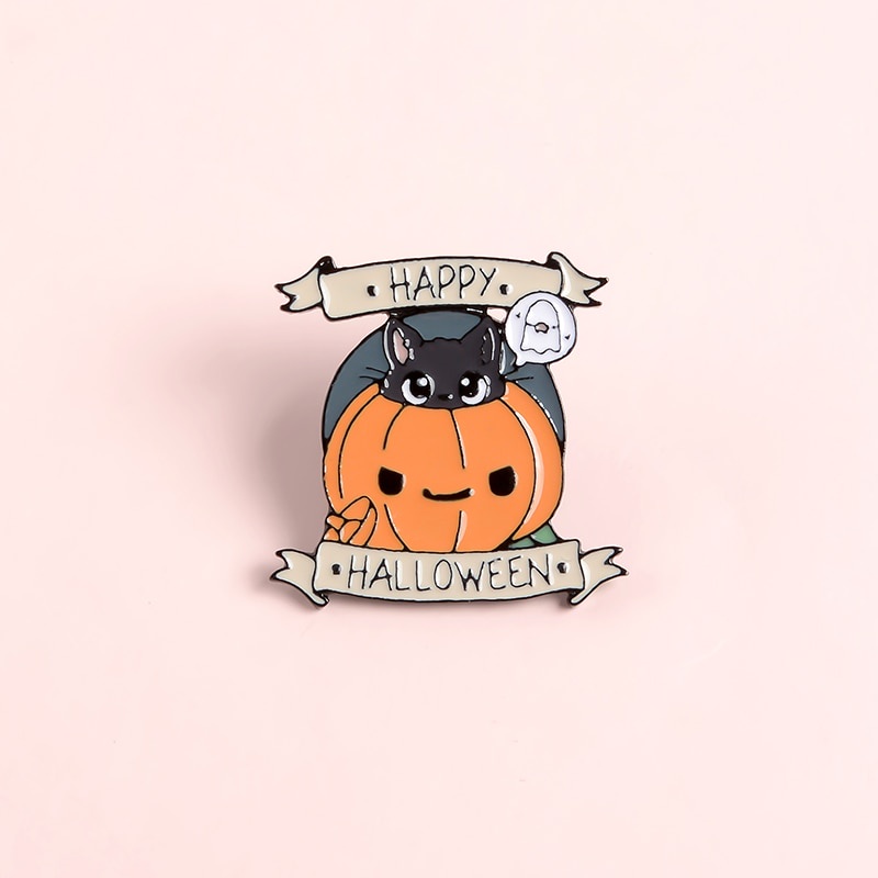 Ghim cài áo hình bí ngô mặt cười phong cách halloween kiểu dáng dễ thương