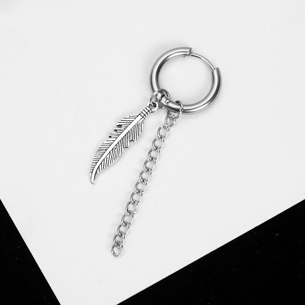 Khuyên tai dạng vòng hình chiếc lá phối tua rua phong cách hip hop cổ điển thời trang cho nam