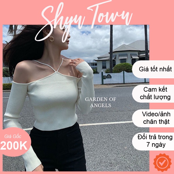 Áo dệt kim trễ vai, Áo len hở vai sát nách nữ phong cách Hàn Quốc [Sẵn Hàng]